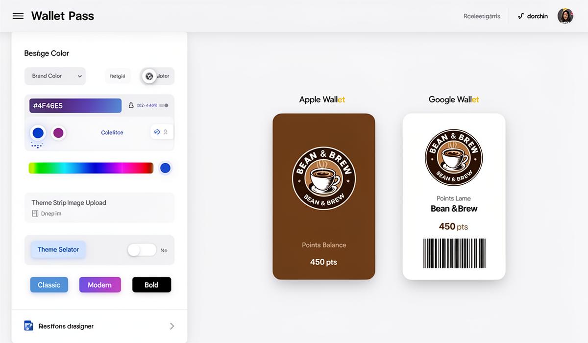 Wallet Designer interface showing color controls and pass previews
